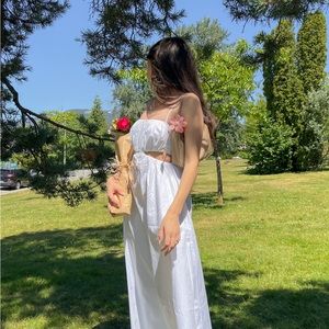 Abercrombie & Fitch White Maxi Dress with Ruching and Cut outs size S